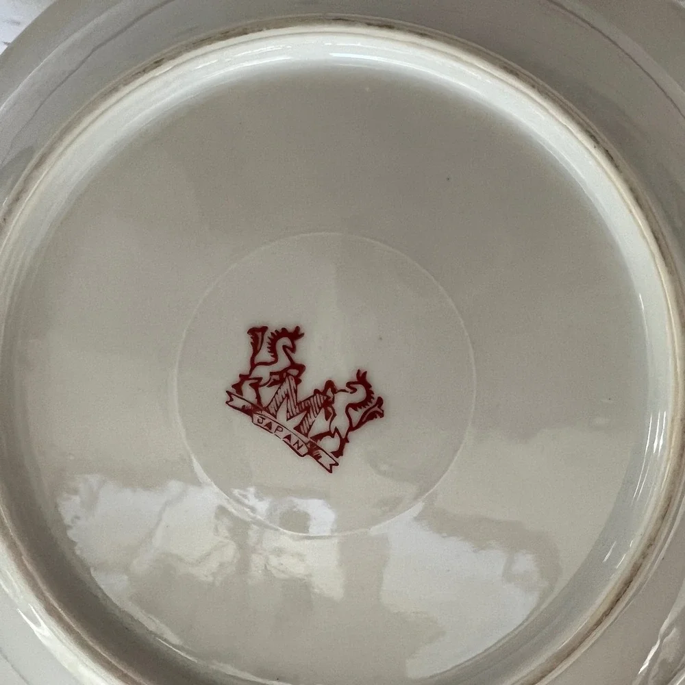 Yamaka‎ China Bowl and Plate Set White Gold Wheat Floral Japan MCM 3pc Set